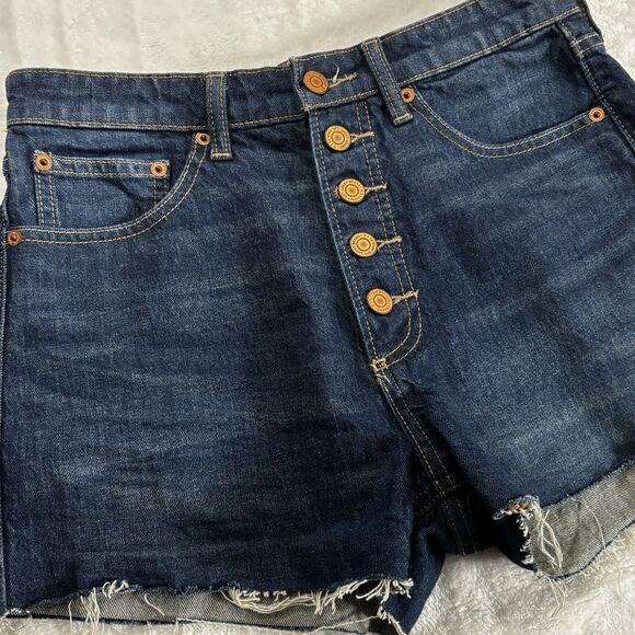 Lucky Brand Women's Blue Lucky Pins Jean Short W/Exposed Fly  Buttons 4/27 Dark - Picture 2 of 13